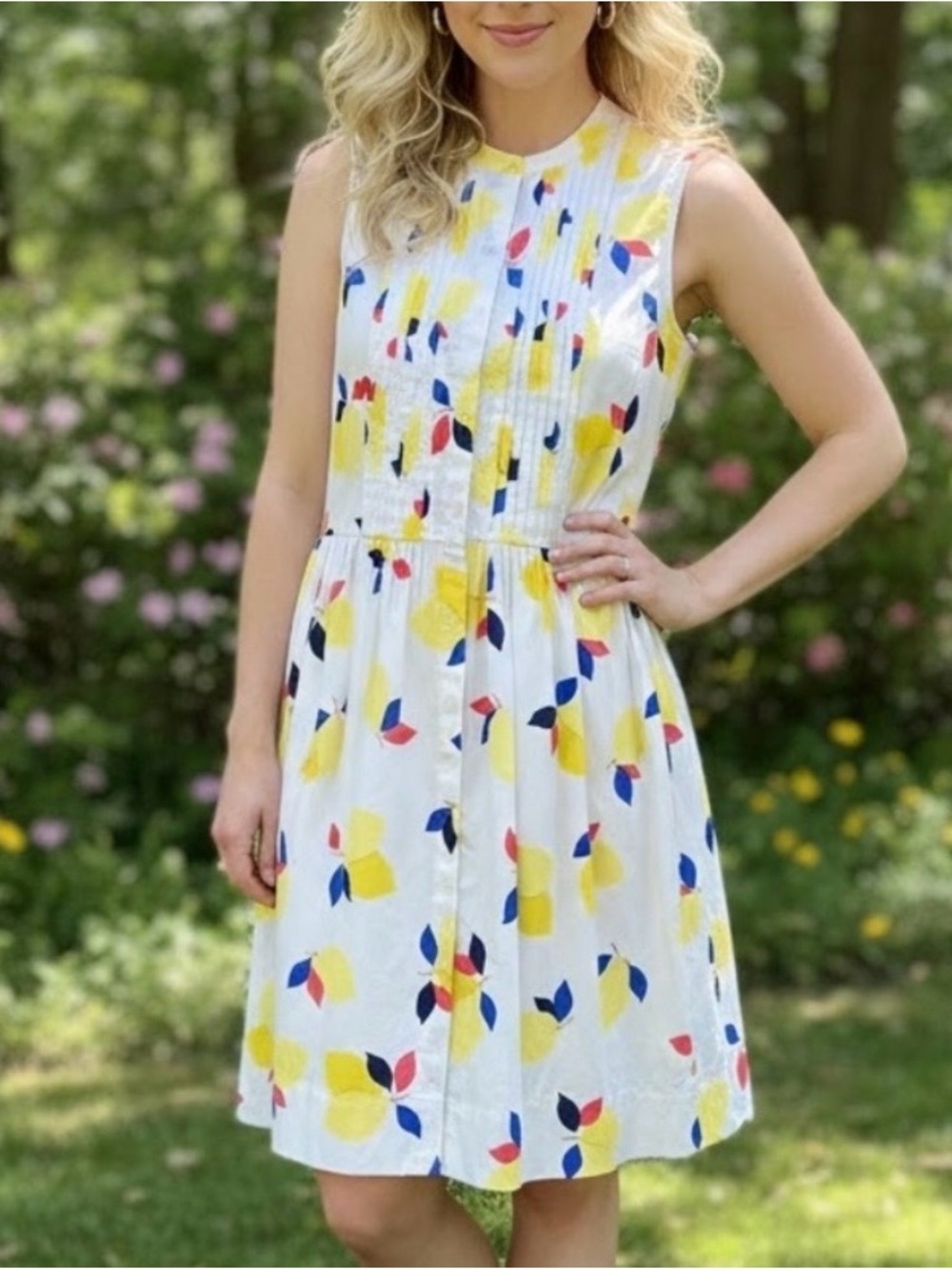 kate spade White Sleeveless Midi Lemon Zest Shirt Dress Large Screams Summer!